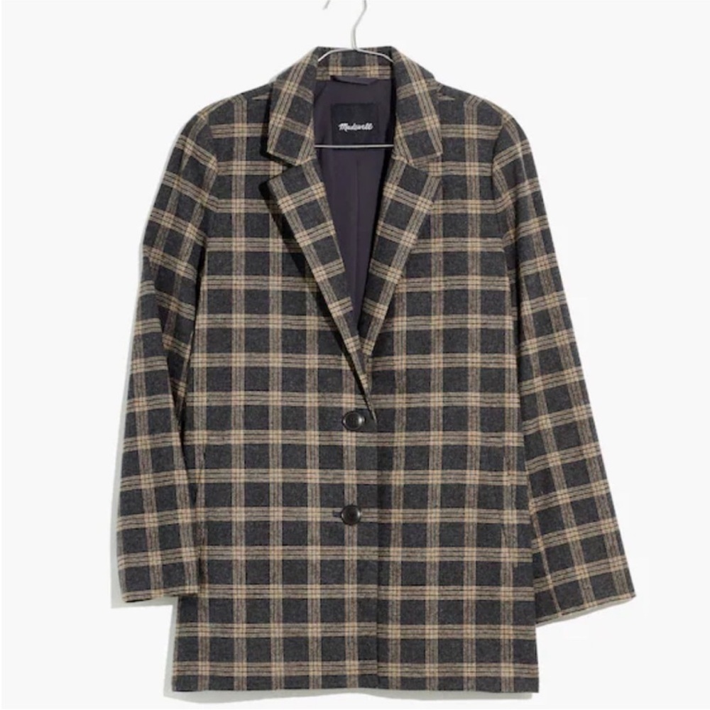 Madewell Plaid Oversized Blazer Dorset Windowpane Wool Gray Brown Size Xxl - Picture 4 of 13